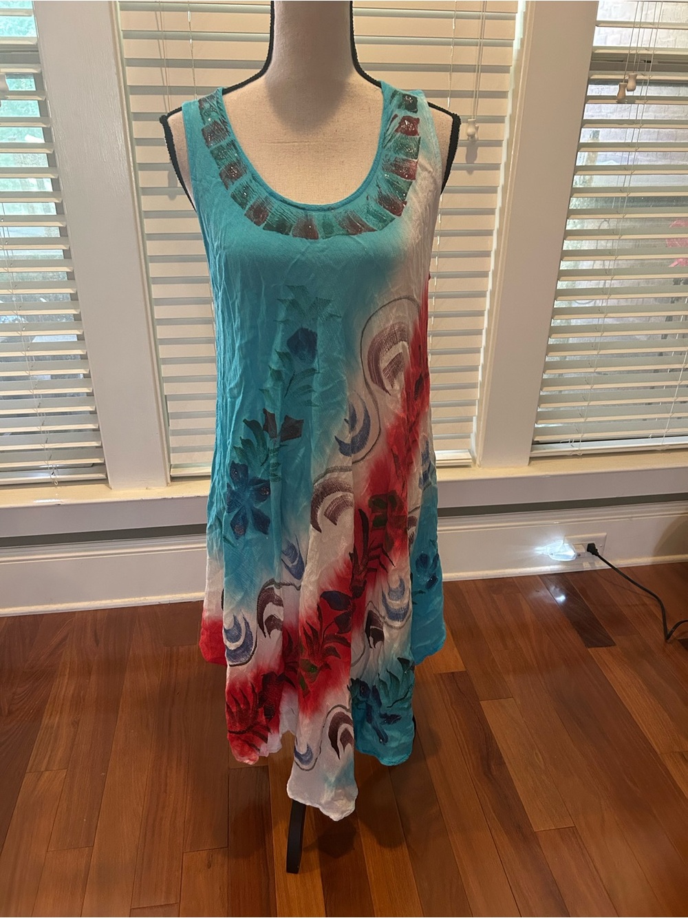 Women's Turquoise & Red Floral Swim Cover-Up Tunic